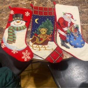 Lot of 3 Vintage needlepoint Christmas stockings